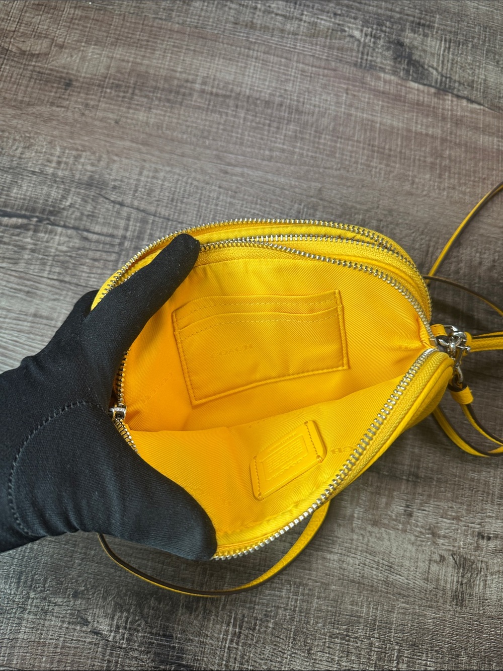 Coach Yellow Pebbled Leather Crossbody Wristlet - Picture 10 of 15